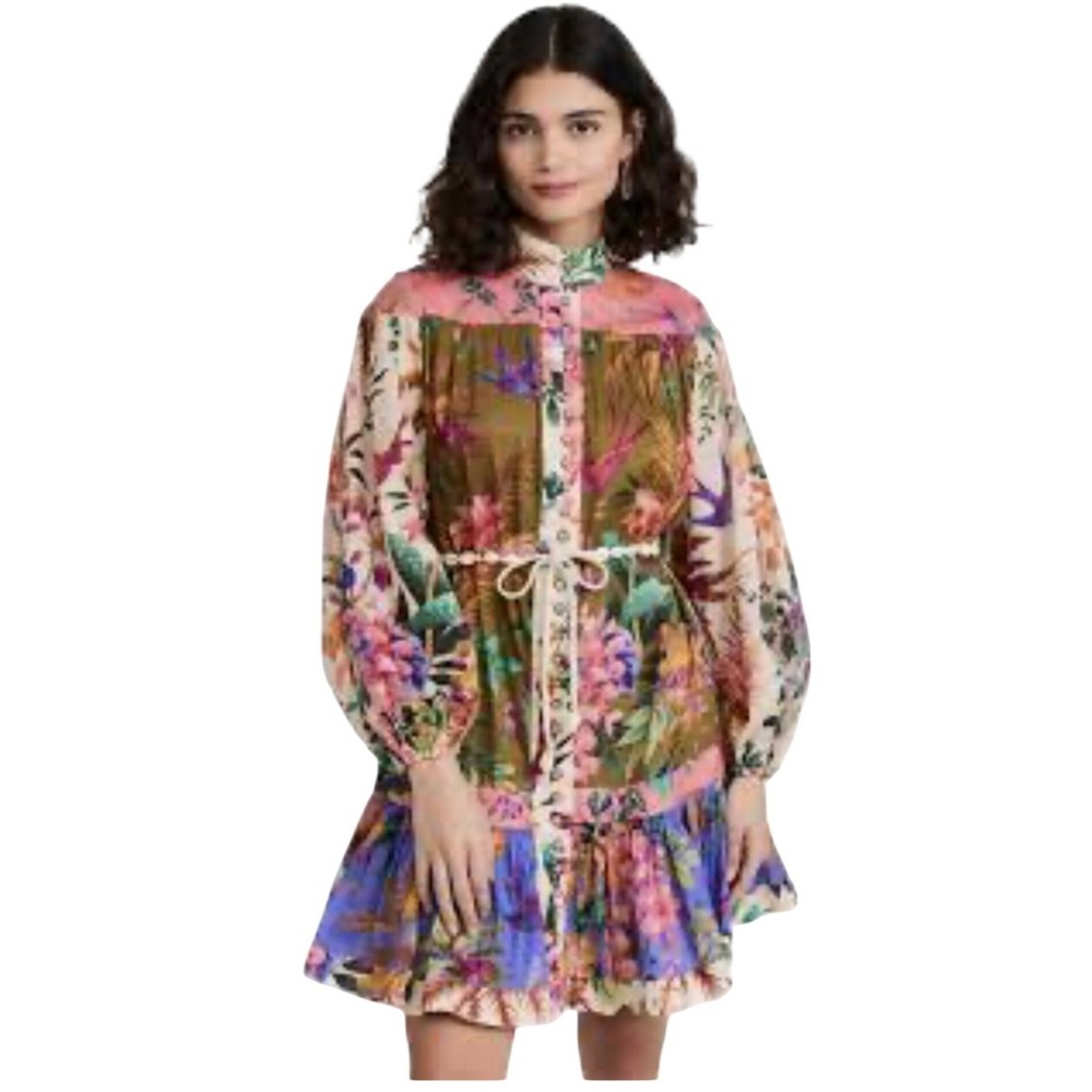 Porter Tropicana Boho Floral Patchwork Shirt Dress Size XL Tiered Ruffle‎ Party